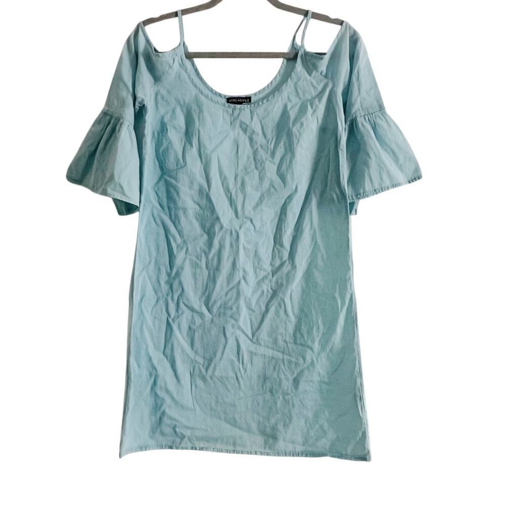 J. Crew Mercantile Light Blue Cold Shoulder Dress with‎ Bell Sleeves- Size XS